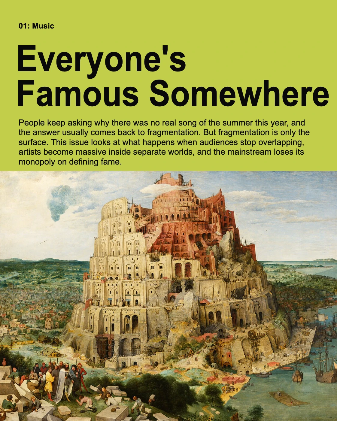 Issue 01: Music cover for Everyone’s Famous Somewhere
